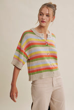 Load image into Gallery viewer, In February Multicolor Stripe Short Sleeve Sweater Cardigan in Natural Multi
