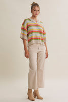 In February Multicolor Stripe Short Sleeve Sweater Cardigan in Natural Multi