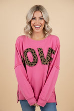 Load image into Gallery viewer, Heimish Leopard Love Applique Drop Shoulder Sweatshirt in Pink
