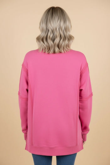 Heimish Leopard Love Applique Drop Shoulder Sweatshirt in Pink