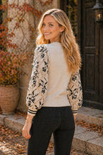 Load image into Gallery viewer, Sew in Love Relaxed Fit Knit Sweater V-neckline With Embroidered Sleeves in Oatmeal/Navy
