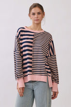 Load image into Gallery viewer, Oddi Mixed Stripe Pullover Sweatshirt in Pink Navy Combo

