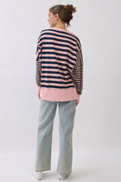 Oddi Mixed Stripe Pullover Sweatshirt in Pink Navy Combo