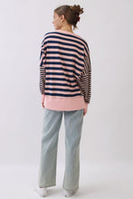 Load image into Gallery viewer, Oddi Mixed Stripe Pullover Sweatshirt in Pink Navy Combo
