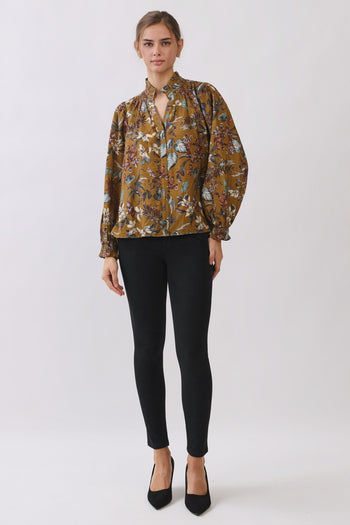 Oddi Floral Vine Print Blouse in Dark Mustard Multi