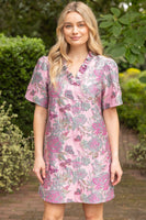 VOY Floral Jacquard Ruffle Mini Dress in Mauve