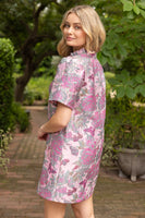 VOY Floral Jacquard Ruffle Mini Dress in Mauve