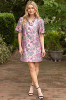 VOY Floral Jacquard Ruffle Mini Dress in Mauve