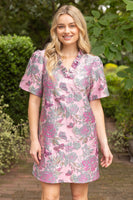 VOY Floral Jacquard Ruffle Mini Dress in Mauve