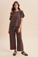 AnnieWear Polka Dot Knit Pullover & Wide Pants Set in Brown