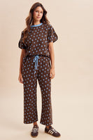 AnnieWear Polka Dot Knit Pullover & Wide Pants Set in Brown