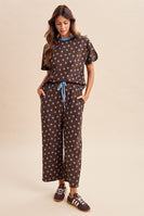AnnieWear Polka Dot Knit Pullover & Wide Pants Set in Brown