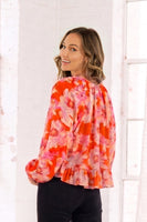 Sew in Love Floral Print Blouse With Balloon Sleeve in Red/Yellow