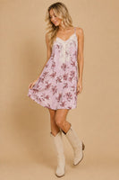 J.nna Faux Suede Floral Lace Slip Dress in Mauve