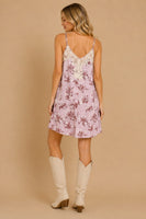 J.nna Faux Suede Floral Lace Slip Dress in Mauve