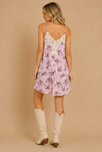 Load image into Gallery viewer, J.nna Faux Suede Floral Lace Slip Dress in Mauve
