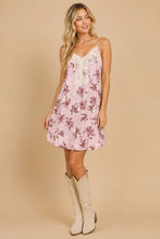 Load image into Gallery viewer, J.nna Faux Suede Floral Lace Slip Dress in Mauve
