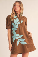 Jodifl Embroidered Applique Accent Dress in Blue/Brown