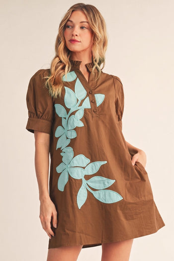Jodifl Embroidered Applique Accent Dress in Blue/Brown