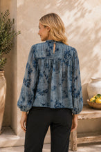 Load image into Gallery viewer, Sew in Love Floral Ruffle Mock Neck Blouse in Steel Blue
