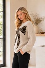 Load image into Gallery viewer, Sew in Love Leopard Bow Round Neck Long Sleeve Sweater in Oatmeal

