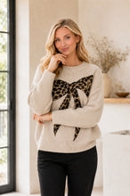 Load image into Gallery viewer, Sew in Love Leopard Bow Round Neck Long Sleeve Sweater in Oatmeal
