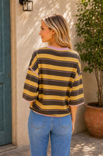 Load image into Gallery viewer, Sew in Love Striped Round Neck Drop Shoulder Short Sleeve Top in Mustard/Brown
