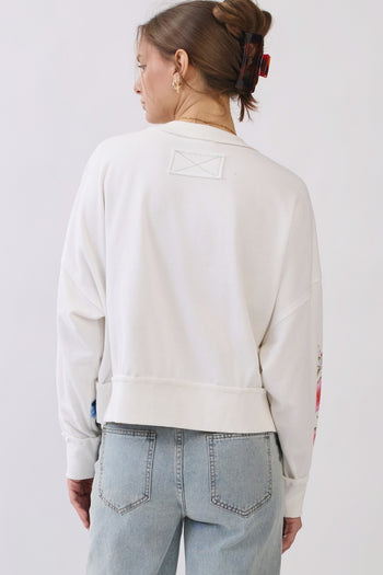 Oddi Vintage Floral Printed Pullover Top in White Garden