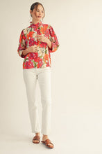 Load image into Gallery viewer, Jodifl Bold Floral Top with Contrasting Solid Accents in Red
