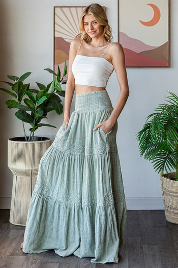 Oli & Hali SMOCKED Waist Wide Leg Pants in Light Blue