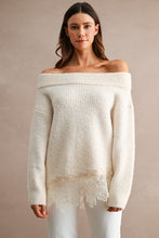 Load image into Gallery viewer, MABLE Off Shoulder Lace Hem Sweater in Cream

