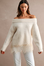 Load image into Gallery viewer, MABLE Off Shoulder Lace Hem Sweater in Cream
