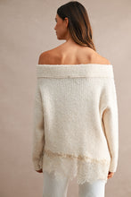 Load image into Gallery viewer, MABLE Off Shoulder Lace Hem Sweater in Cream
