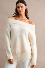 Load image into Gallery viewer, MABLE Off Shoulder Lace Hem Sweater in Cream

