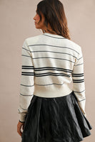 MABLE Striped Jewel Button Down Knit Cardigan in Cream