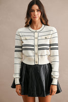 MABLE Striped Jewel Button Down Knit Cardigan in Cream