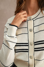 Load image into Gallery viewer, MABLE Striped Jewel Button Down Knit Cardigan in Cream
