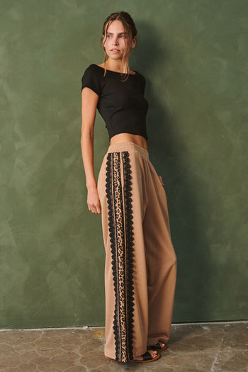 Jade by Jane Lace Side Stripe Sweatpants in Mocha