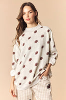 Peach Love Reversible Gameday and Football Mock Neck Sweatshirt in Beige