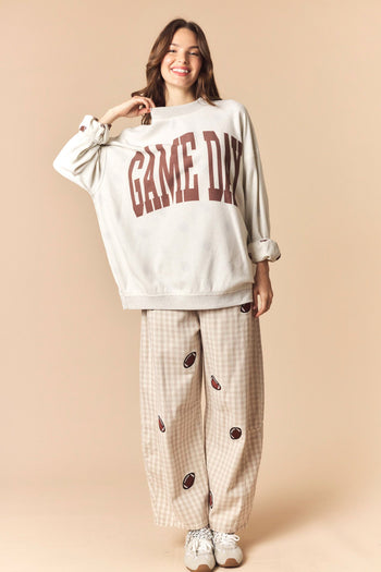 Peach Love Reversible Gameday and Football Mock Neck Sweatshirt in Heather Grey