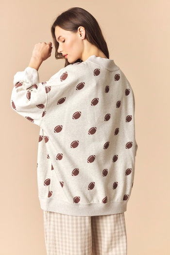 Peach Love Reversible Gameday and Football Mock Neck Sweatshirt in Beige