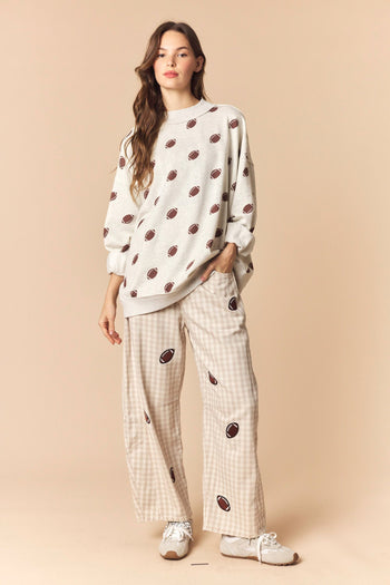 Peach Love Reversible Gameday and Football Mock Neck Sweatshirt in Beige