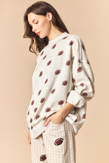 Peach Love Reversible Gameday and Football Mock Neck Sweatshirt in Beige