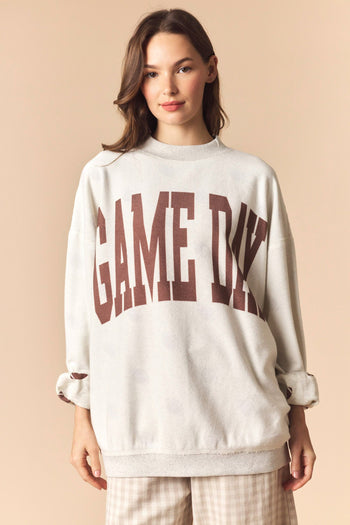 Peach Love Reversible Gameday and Football Mock Neck Sweatshirt in Heather Grey