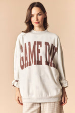 Load image into Gallery viewer, Peach Love Reversible Gameday and Football Mock Neck Sweatshirt in Heather Grey
