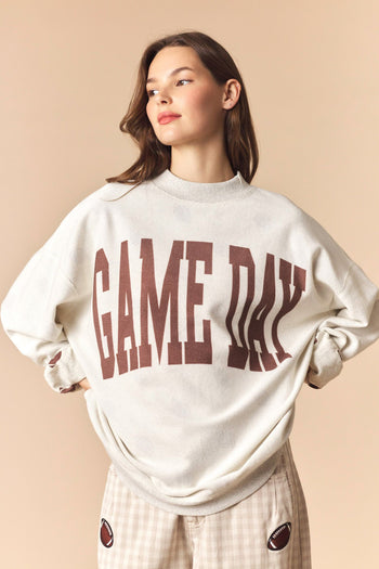 Peach Love Reversible Gameday and Football Mock Neck Sweatshirt in Heather Grey