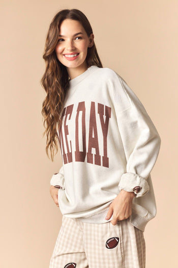 Peach Love Reversible Gameday and Football Mock Neck Sweatshirt in Heather Grey