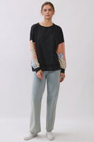 Oddi Mixed Media Raglan Sweatshirt in Washed Black