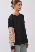 Oddi Mixed Media Raglan Sweatshirt in Washed Black