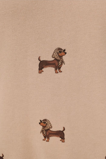 Sunday Edition Weenie Dog All Over Print Crew Neck Sweatshirt in Mocha